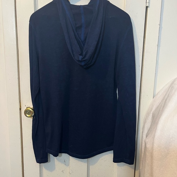 Men’s Small Navy Blue Long Sleeve Hoodie Tshirt by On The Bias Preloved Fashion - Picture 6 of 7
